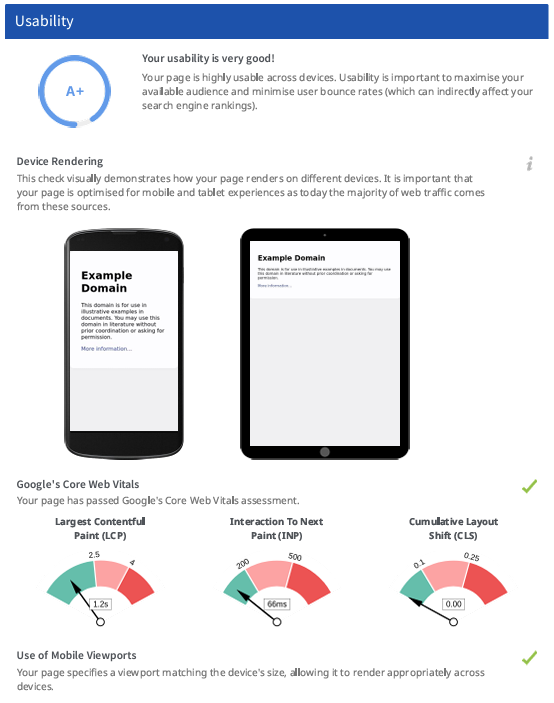 Gebruiksvriendelijkheid SEOptimer Audit Report